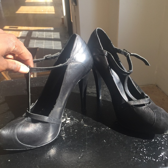 Shoes - Black leather t-bar stilettos